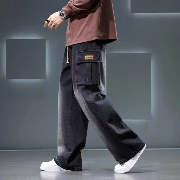 8XL Jeans New Wide Leg Washing Pants Men Trousers Neutral Solid Color Loose Casual Korean Fashion Pocket Plus Size Cargo Pant - Image 4