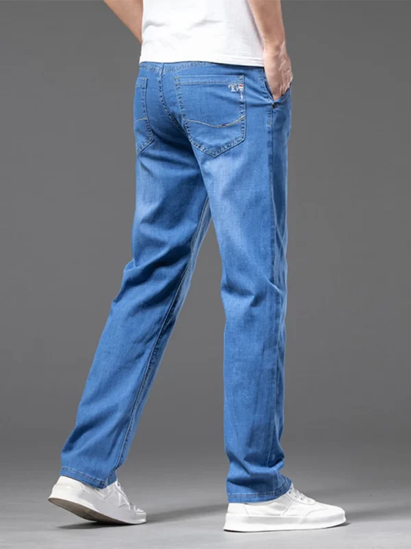 Summer Thin Men's Straight Jeans Classic Black Blue Stretch Casual Business Baggy Denim Pants Male Brand Trousers - Image 2