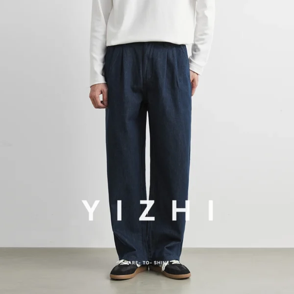 Men’s 100% Cotton Casual Loose-Fit Dark Blue Trousers Jeans - Image 2