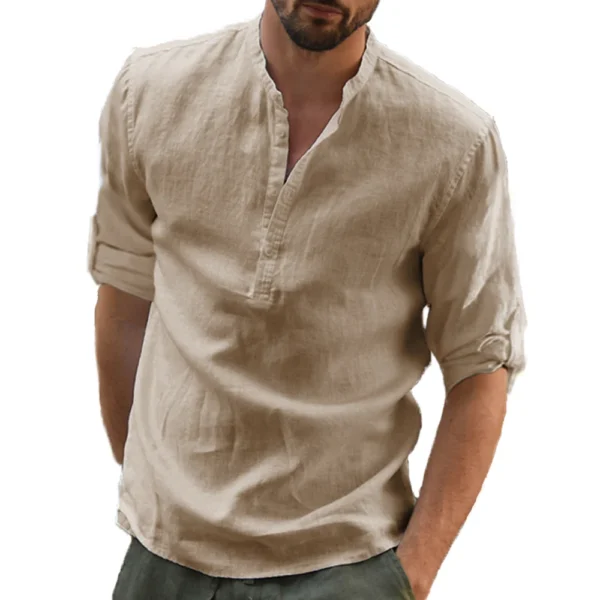 KB New Men's Casual Blouse Cotton Linen Shirt Loose Tops Long Sleeve Tee Shirt Spring Autumn Casual Handsome Men Shirts - Image 3