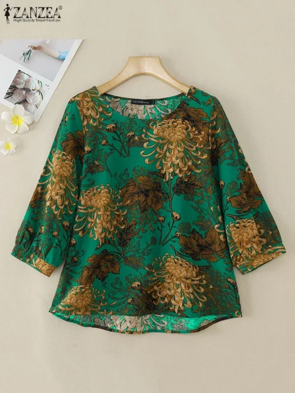 ZANZEA Women 3/4 Sleeve Cotton Blouse – Casual & Office Ready