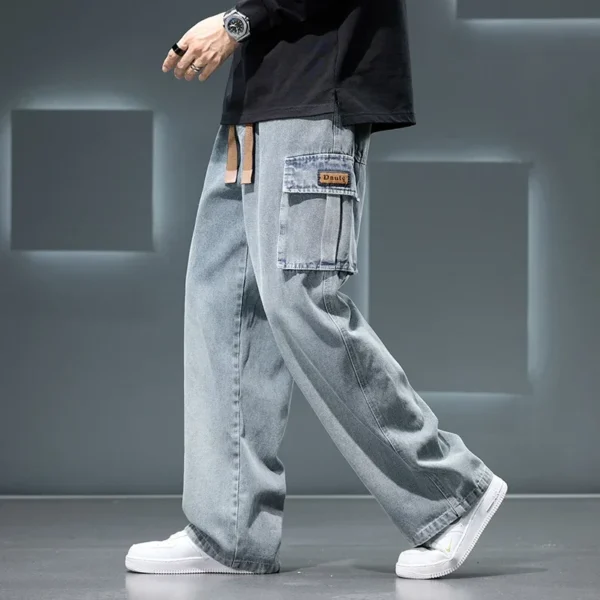 8XL Jeans New Wide Leg Washing Pants Men Trousers Neutral Solid Color Loose Casual Korean Fashion Pocket Plus Size Cargo Pant - Image 5