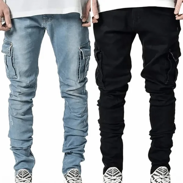 Men’s Streetwear Jogger Denim Cargo Pants - Image 3