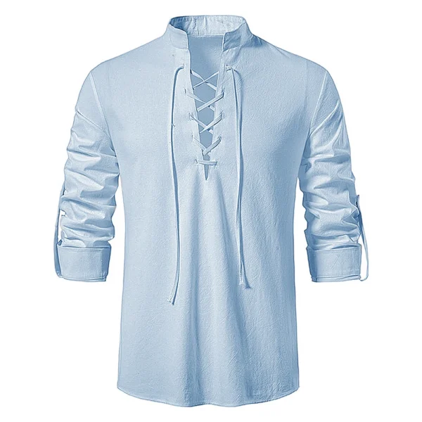 New Men's Casual Blouse Cotton Linen Shirt Tops Long Sleeve Tee Shirt Spring Autumn Slanted Placket Vintage Yoga Shirts - Image 4