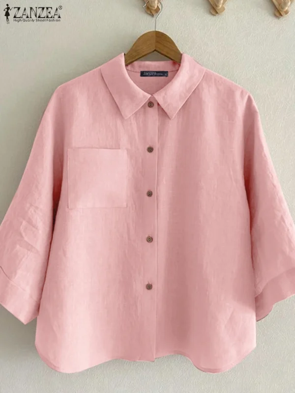 ZANZEA Women’s 3/4 Sleeve Cotton Shirt – Summer Casual
