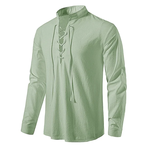 New Men's Casual Blouse Cotton Linen Shirt Tops Long Sleeve Tee Shirt Spring Autumn Slanted Placket Vintage Yoga Shirts - Image 5