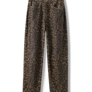 Women’s Brown Leopard Print Straight Jeans | Kovlos
