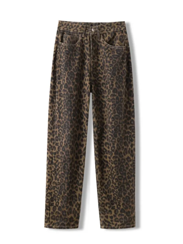 Women’s Brown Leopard Print Straight Jeans | Kovlos