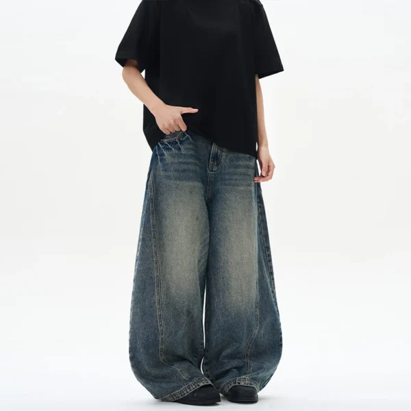 2025 Spring New Men's Jeans Oversized Wide Leg Pants Loose Vintage Patchwork Lightning Cracked Denim Trousers Streetwear Male - Image 2