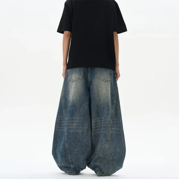 2025 Spring New Men's Jeans Oversized Wide Leg Pants Loose Vintage Patchwork Lightning Cracked Denim Trousers Streetwear Male - Image 5