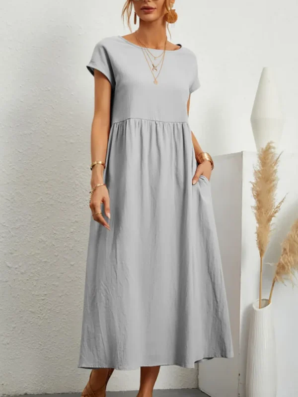 Women’s Vintage Cotton Linen Maxi Dress – Summer Casual