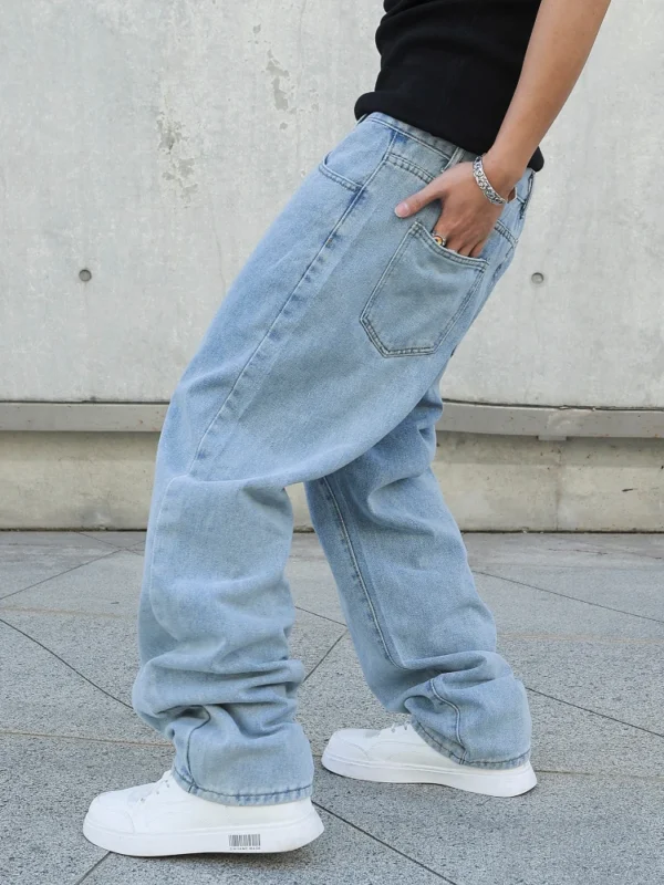Spring Autumn Men Baggy Jeans Oversize Straight Loose Casual Denim Trousers Solid Color Streetwear Fashion Y2k Wide Leg Pants - Image 4