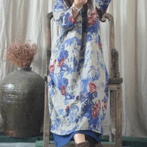 Women Autumn Loose Cotton Linen Chinese Style Dress
