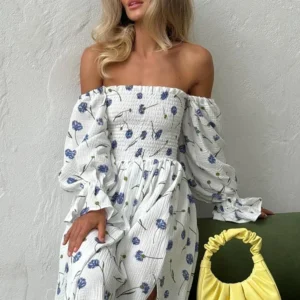 Women’s Summer Cotton Printed Mid-Calf Dress – GareMay