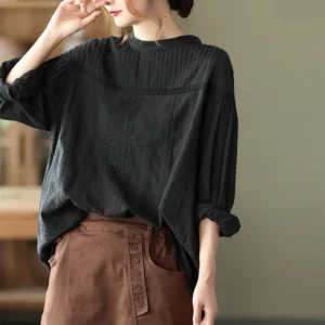 100% Cotton Hollow-Out White Blouse for Women