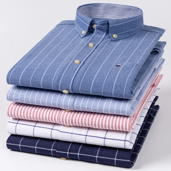 100% Cotton Oxford Men Plaid Shirts Male Business Casual High Quality Long sleeve Pocket Shirt for Men Button Shirt 5XL 6XL 7XL - Image 2