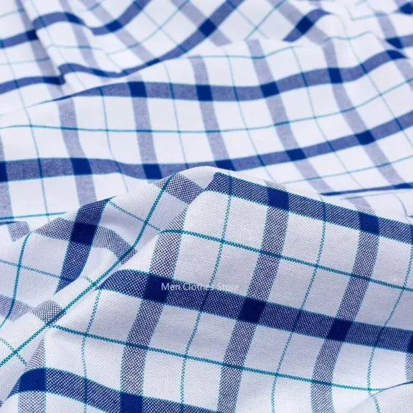 2024 100% Pure Cotton Men's Oxford Short Sleeve Square Collar Soild Plaid Striped Summer Casual Shirts Single Pocket Shirt - Image 3