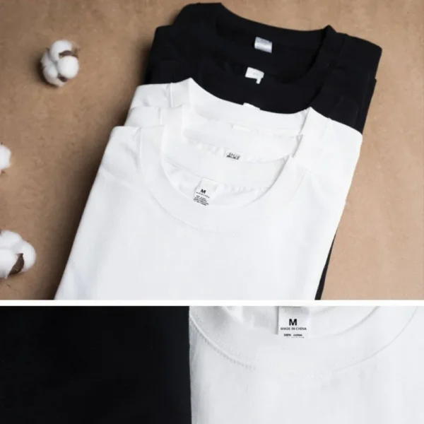 2PCS 100% Cotton Solid T Shirts Men's and Women's Short Sleeve White Tees Casual Breathable Loose Round Neck T-shirt Couple Tops - Image 6