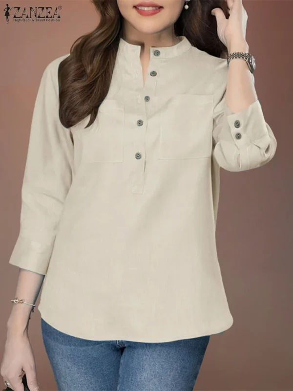 ZANZEA Women 3/4 Sleeve Cotton Blouse – Casual & Office Wear