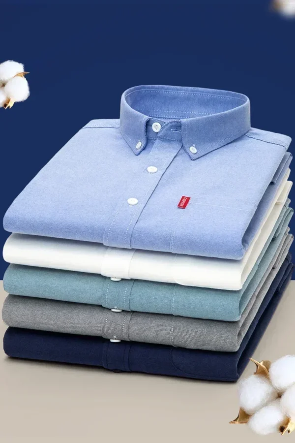 100% Pure Cotton Men's Solid Color Long Sleeve Shirt Youth Casual Cotton Oxford Spun Large Size Shirt Men's - Image 6