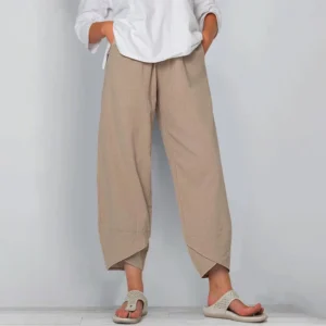 Women’s Cotton Linen Harem Pants with Patchwork | Kovlos