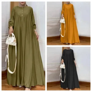 Muslim Style Cotton & Linen Gown – Plus Size Loose Fit