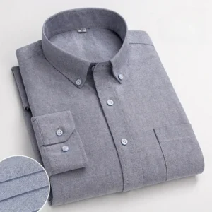 Spring and Autumn Men's Pure Cotton Long sleeved Shirts for Middle and Youth Leisure All Cotton Oxford Plaid Plus Size Shirts