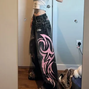 Harajuku 2025 Gothic Loose Jeans with Blade Print | Kovlos