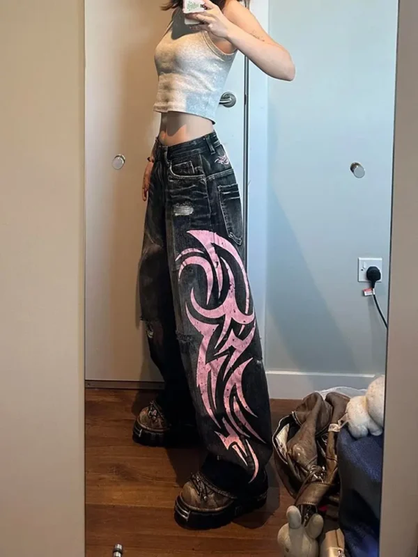 Harajuku 2025 Gothic Loose Jeans with Blade Print | Kovlos