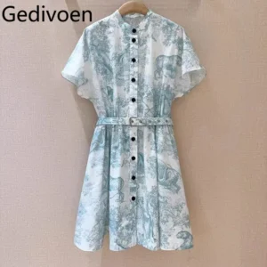 Gedivoen Women’s Summer Cotton Brocade Printed Dress