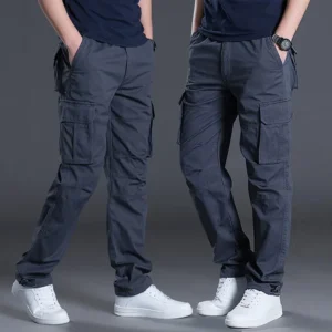 2025 Cotton Multi Flap Pockets Men's Straight Leg Cargo Pants Loose Casual Outdoor Pants Men's Work Pants For Hiking Tactical