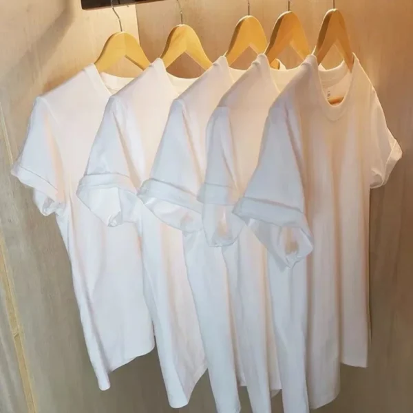 2PCS 100% Cotton Solid T Shirts Men's and Women's Short Sleeve White Tees Casual Breathable Loose Round Neck T-shirt Couple Tops - Image 5