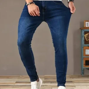 Spring Men’s Slim Pencil Denim Jeans — Blue & Black