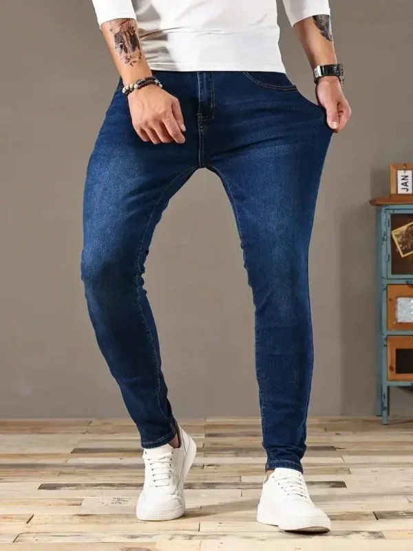Spring Men’s Slim Pencil Denim Jeans — Blue & Black
