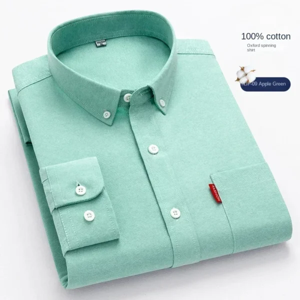 100% Pure Cotton Men's Solid Color Long Sleeve Shirt Youth Casual Cotton Oxford Spun Large Size Shirt Men's - Image 4