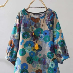 ZANZEA Women’s Long Sleeve Round Neck Cotton Blouse