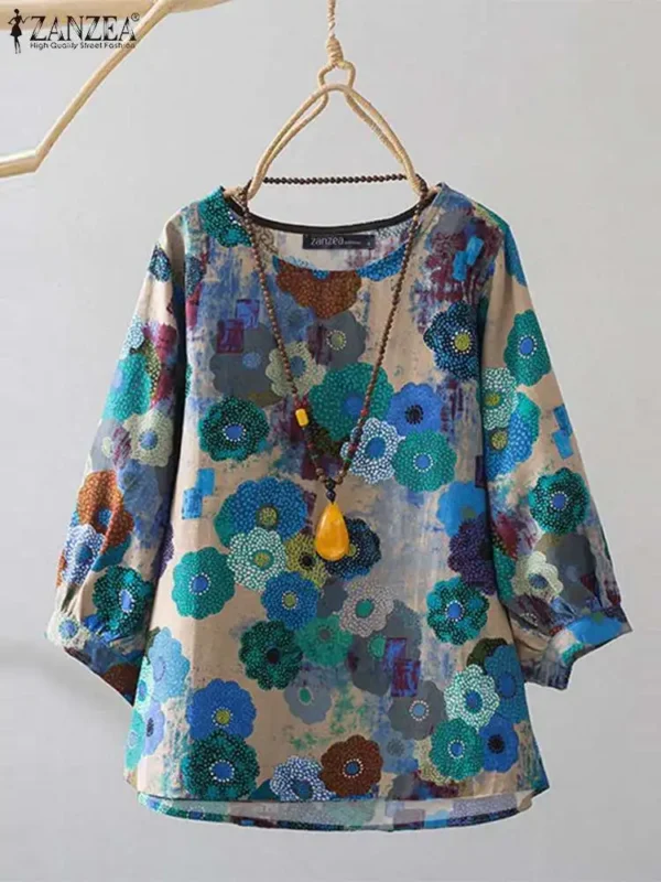 ZANZEA Women’s Long Sleeve Round Neck Cotton Blouse