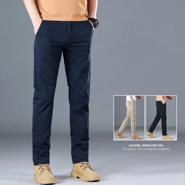 2024 Men's High Quality Pure Cotton Classic Solid Color Casual Pants Business Stretch Cotton Slim Straight Brand Trousers Male - Image 6
