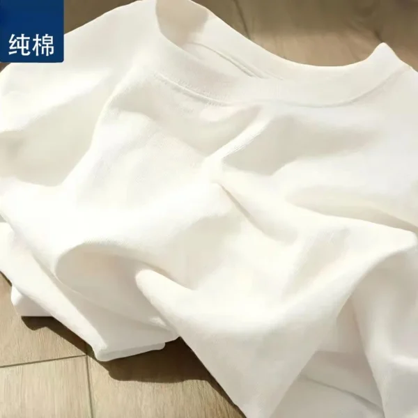 Men Women 100% Cotton T-shirt Solid Color Trend Leisure Short Sleeve Black White Gray High Quality Heavy Fabric Loose T Shirt - Image 6