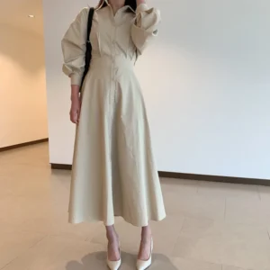 Yunting Autumn Chiffon A-Line Shirt Dress for Women