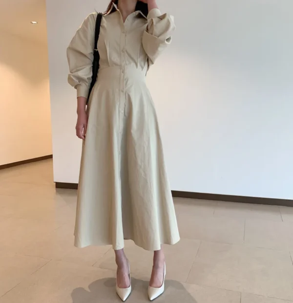 Yunting Autumn Chiffon A-Line Shirt Dress for Women