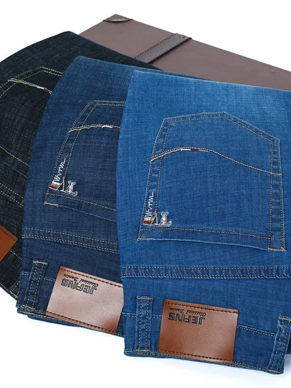 Summer Thin Men's Straight Jeans Classic Black Blue Stretch Casual Business Baggy Denim Pants Male Brand Trousers - Image 6