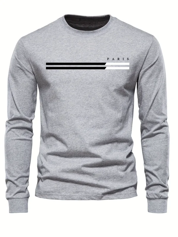 Men's 100% pure cotton summer loose comfortable casual PARIS print large round neck long sleeve T-shirt top