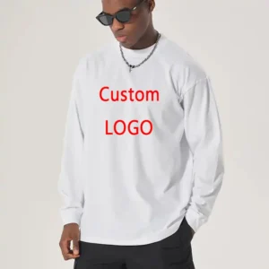 DIY LOGO Custom 300GSM 100% Cotton Heavyweight Autumn Long Sleeves T Shirt for Men Shirt O-Neck White Tops Oversized Men's