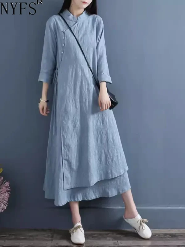 NYFS 2025 Spring Women’s Layered Cotton Linen Dress