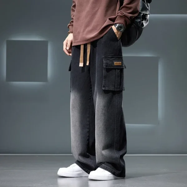 8XL Jeans New Wide Leg Washing Pants Men Trousers Neutral Solid Color Loose Casual Korean Fashion Pocket Plus Size Cargo Pant - Image 2