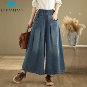 High-Waist Wide-Leg Cotton Jeans for Women | Kovlos