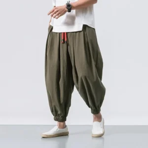 New Trendy Men Harem Pants Loose Oversized Style Cotton and Linen High Quality Jogger Sweatpants Casual Male Trousers