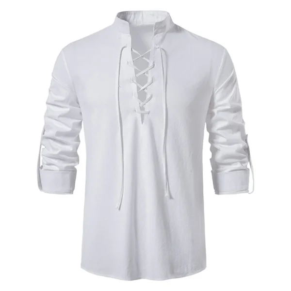 New Men's Casual Blouse Cotton Linen Shirt Tops Long Sleeve Tee Shirt Spring Autumn Slanted Placket Vintage Yoga Shirts - Image 3