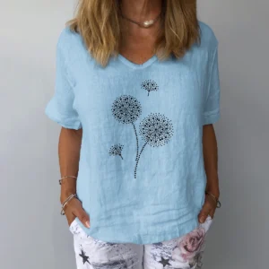 Women’s Casual Cotton Linen Printed Blouse